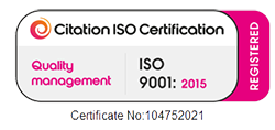ISO 9001:2015 quality management certification badge.